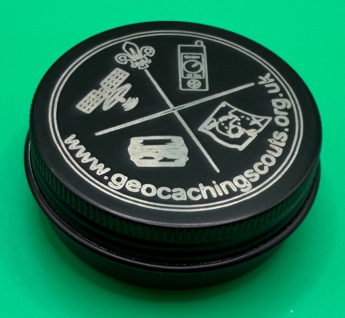 Magnetic Geocaching Scout UK logo geocache is a 1-oz